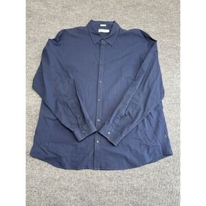 Calvin Klein Men XXL Blue Black Striped Button Down Shirt 100% Cotton